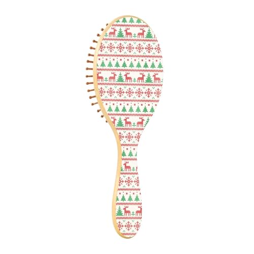 Holzbürste Holzpaddelhaarbürste Holzhaarbürsten für Frauen Holzmassagebürste Frohe Weihnachten Rentier und Geschenk Rot Grün von KLL