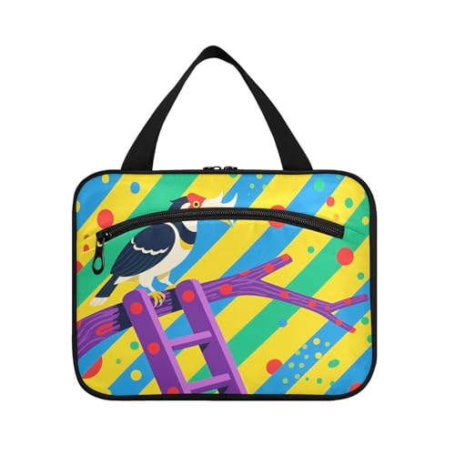 Hornbill Kulturbeutel mit Haken, Motiv: Vogel mit bunten Streifen, wasserdicht, Designer-Kulturbeutel für Damen, Reisen, Bolso, Viajero para Mujer, L von KLL