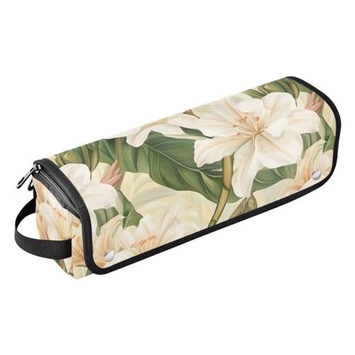 Hot Hair Tools Reisetasche mit hitzebeständiger Matte, Lockenstab Reisehalter, Aufbewahrungstasche für Lockenstab Glätteisen, flacher Haartrockner, weiße Ingwerlilie, Sommerblumen, tragbarer Organizer von KLL