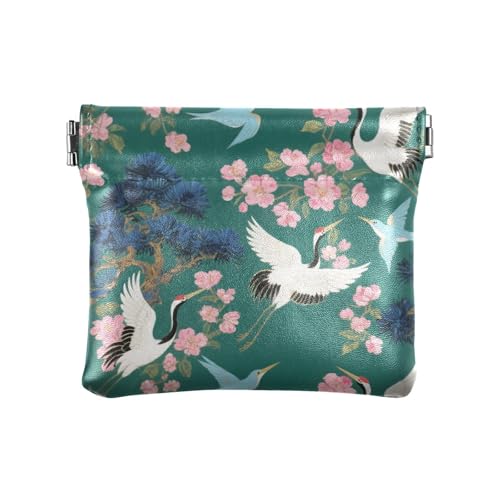 Japanische Grünblüten-Kranich-PU-Leder-Geldbörse tragbare Kosmetiktasche für Damen von KLL