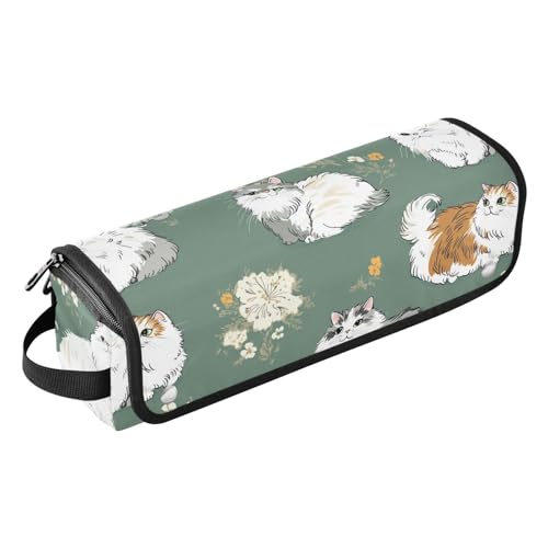 KLL 2-in-1-Haar-Werkzeug-Organizer mit Eisenmatte, tragbarer Haarstyling-Werkzeug-Organizer für Lockenstab Glätteisen, flacher Haartrockner, Cartoon, türkische Angoracats, Salbeigrün von KLL