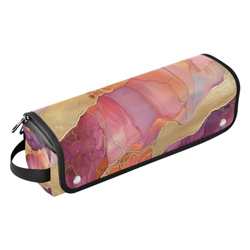 KLL 2-in-1 Lockenstab Reiseetui und hitzebeständige Matte Tragetasche Flacher Lockenstab Wasserdicht Organizer für Glätteisen, Glätteisen, Lockenstäbe, Marmor Pfirsich Burgund von KLL