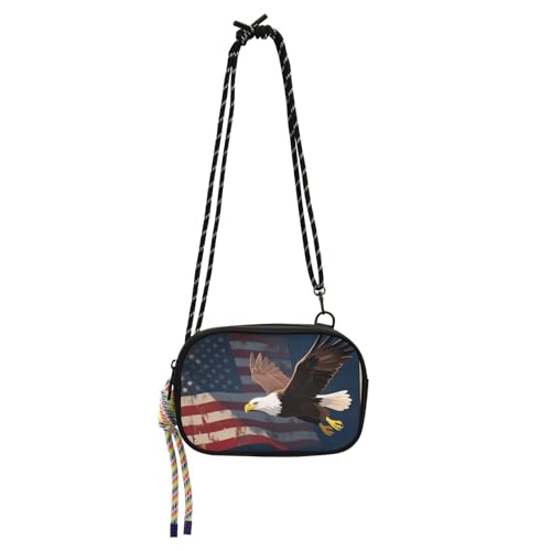 KLL 4. Juli Unabhängigkeitstag brauner Vogel Crossbody Geldbörse Herren Mode mit verstellbarem Riemen Nylon kleine Crossbody Handytasche Datum von KLL