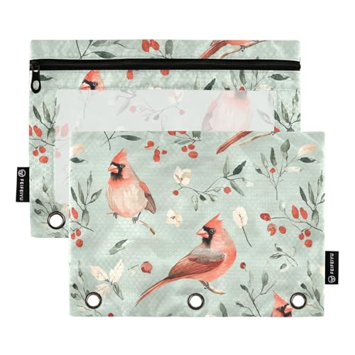KLL Ästhetisches Federmäppchen mit Nordvögeln, Salbeigrün, transparentes Federmäppchen für Ringe, Ordner, Ordner mit Binderlöchern, für Kinder, Schreibwarenbedarf von KLL