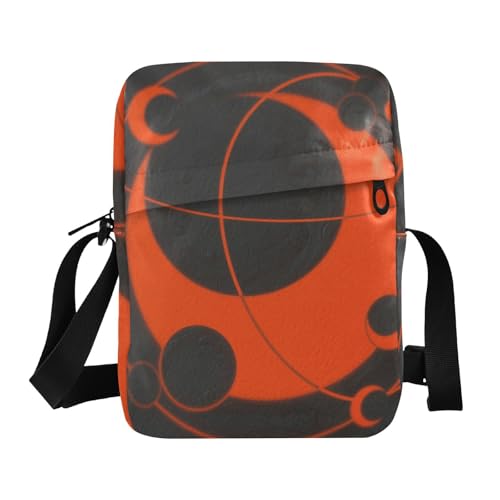 KLL Abstrakte Art Umhängetasche aus veganem Leder, Motiv: roter Mond, schwarz, für Herren, lässige Schulterhandtaschen von KLL