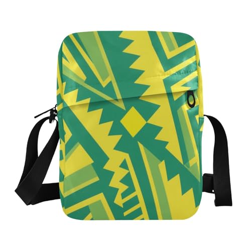 KLL Abstrakte Kunst Geometic Herren Kuriertasche Crossbody Veganes Leder Crossbody Tasche Herren Reise Schultertasche Handtasche für Reisen Gelb Grün von KLL