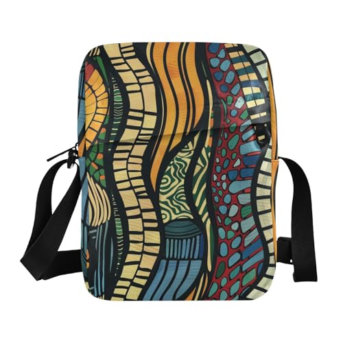 KLL Abstrakte ethnische Kuriertasche für Herren, veganes Leder, Umhängetasche, Einkaufstasche für Damen von KLL