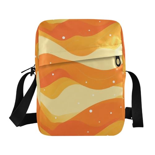 KLL Abstrakte glitzernde gelbe Wellenlinien Punkte Herren Kuriertasche veganes Leder Crossbody Tasche Männer Casual Schultertasche Handtasche von KLL