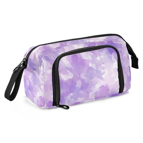 KLL Abstraktes Aquarell-Federmäppchen, Lila, Hellrosa, großes Fassungsvermögen, niedliches Schulbedarf, tragbar für Damen, adretter Schulbedarf von KLL