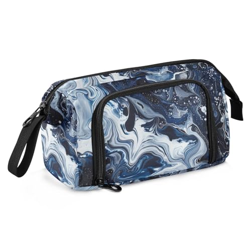 KLL Abstraktes Federmäppchen mit Wasserwellen, großes Fassungsvermögen, Make-up-Tasche mit Fach für Teenager, adrette Schulbedarf von KLL