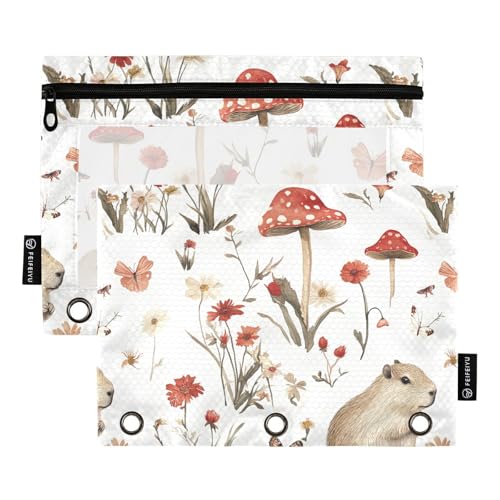 KLL Aesthetic Capybara White Binder Pouches Clear Pencil Bag for Binder Folder with 3 Holes for Student Storage Container von KLL