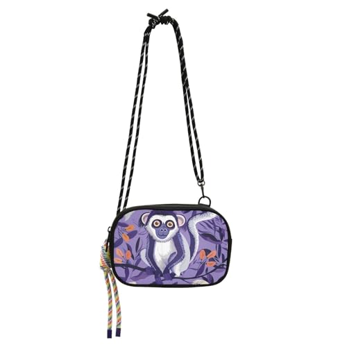 KLL Animal Sifaka Country Umhängetasche, rustikal, violett, für Damen, bequem, mit verstellbarem Riemen, Kuriertasche, Umhängetasche für Wandern, Reisen von KLL