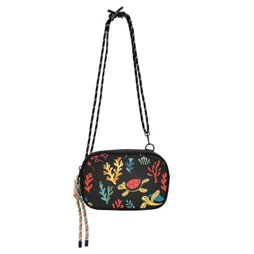 KLL Animal Turtle Seaweed Black Small Black Crossbody Purse Women Practical with Credit Card Slots Purses Walk the dog von KLL