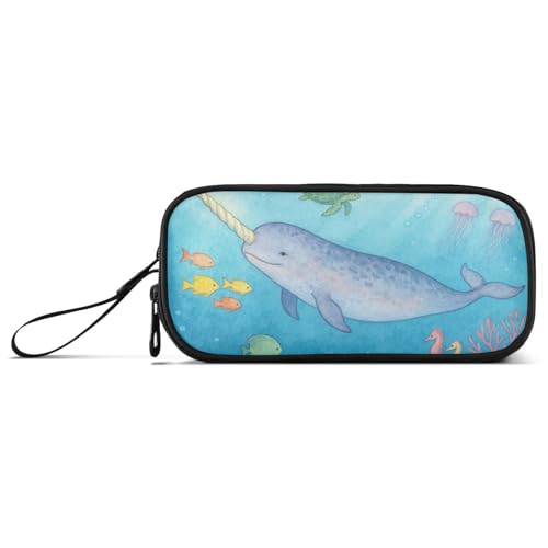 KLL Aquarell-Federmäppchen mit Einhörnern, Wal, Nylon, mit Reißverschluss, großes Fassungsvermögen, Federmäppchen für Mädchen, Schreibwaren für Büromann von KLL