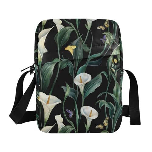 KLL Art Calla Lily Umhängetasche, veganes Leder, kleine Umhängetasche, Damen, Reise-Schulterhandtaschen für Damen, Schwarz von KLL