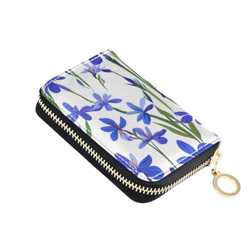 KLL Beauty Spring Blue Iris Flowers Leder Damen Kartenhalter Geldbörsen mit Cion Geldbörse RFID Blocking Kreditkartenetui mit Reißverschluss von KLL