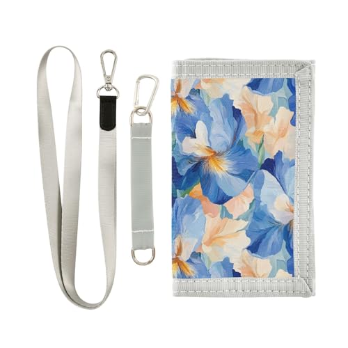 KLL Beauty Spring Iris-Blumen Blau dreifach gefaltete Geldbörse Kartenhalter coole Geschenke trendig leichte Herren-Geldbörse mit Umhängeband von KLL