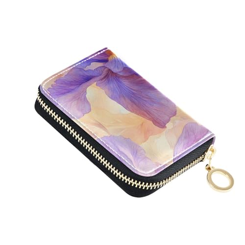 KLL Beauty Spring Kreditkartenetui mit 2 Geldfächern, RFID-blockierend, mit Reißverschluss, Lila-Iris-Blumen, Aquarell-Leder, für Herren von KLL