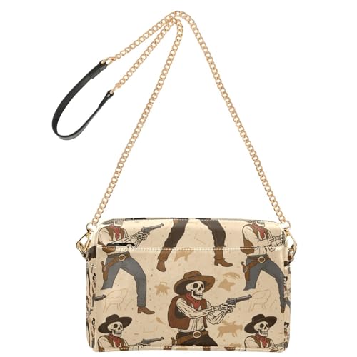 KLL Beige Retro Western Cowboy Totenkopf Mode Kleine Crossbody Tasche Frauen Vegan Leder Damen Crossbody Geldbörse Wasserdicht Schulterhandtaschen für Frauen von KLL