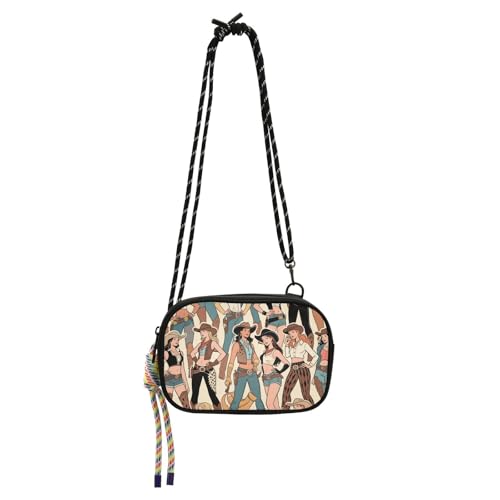 KLL Beige Retro Western Kuh Frau Totenkopf West Crossbody Geldbörse Damen Mode mit verstellbarem Riemen Kleine Schultertaschen Have a meal von KLL