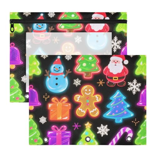 KLL Binder-Federmäppchen mit Sichtfenster, Kunststoff, Ordner für 3 Ringe, 2 Stück, Studenten, College-Zubehör, Happy Christmas, fluoreszierend, grüne Weihnachtsbäume KLL Binder-Federmäppchen mit Sichtfenster, Kunststoff, Ordner für 3 Ringe, 2 Stück, Studenten, College-Zubehör, Happy Christmas, fluoreszierend, grüne Weihnachtsbäume von KLL