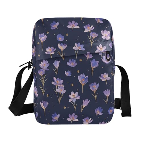 KLL Black Violets Purple Messenger Bags Vegan Leather Mens Crossbody Travel Shoulder Handtaschen von KLL