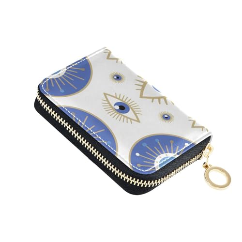 KLL Blaue Boho-Stil Augen Muster Leder Kartenhalter Geldbörse Damen mit Cion Geldbörse RFID Blocking Kartenhalter Herren mit Reißverschluss von KLL