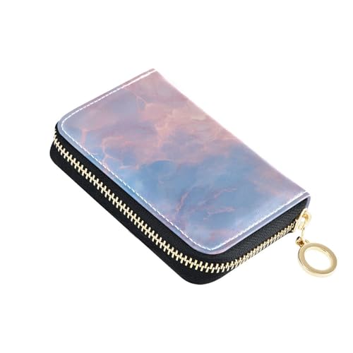KLL Blaue Rose Marmor-Textur, schickes Leder, Kartenetui für Damen, mit 2 Geldfächern, RFID-blockierend, Kreditkartenetui mit Reißverschluss von KLL