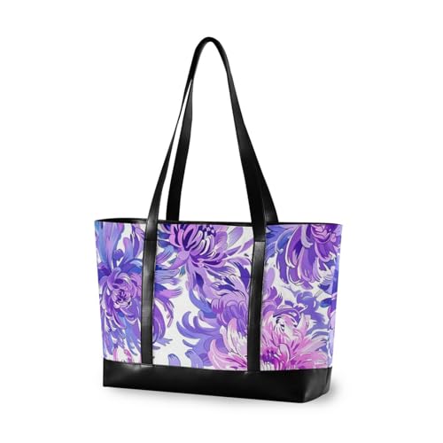 KLL Bloom Flower Chrysantheme Adventure Lavender Large Capacity Bag for women with zipper book tote Large Handbag for flight with bolsa para computadora portatil mujer von KLL