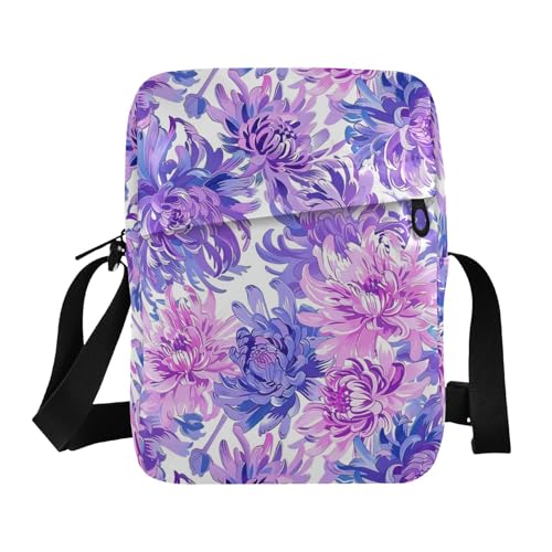 KLL Bloom Flower Chrysantheme Adventure Lavender Messenger Bag für Damen, Umhängetasche, veganes Leder, kleine Umhängetasche, Einkaufstasche, Schulterhandtaschen von KLL