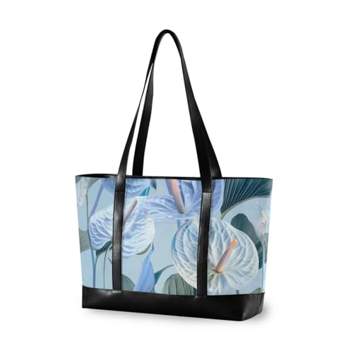 KLL Blue Anthuriums Flowers Fashion Large Laptop Tote Bag with Zipper Tote Large Handbag for flight with bolso para laptop mujer von KLL