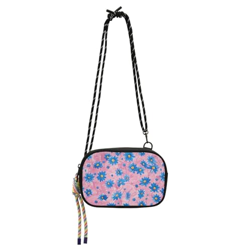 KLL Blue Daisies Pink Crossbody Geldbörse Herren Mode mit verstellbarem Riemen Schwarz Handtasche Take a walk von KLL