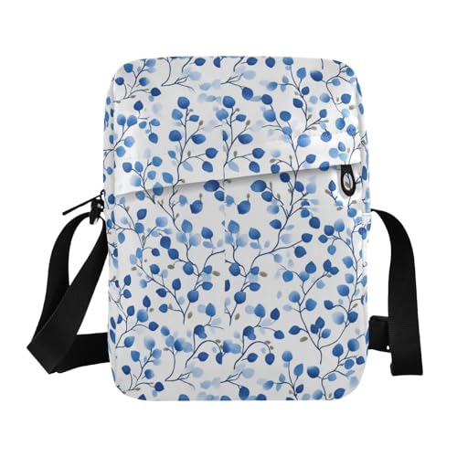 KLL Blue Ditsy Strawberry Crossbody Messenger Bag Veganes Leder Herren Schultertasche Crossbody Reise Schultertasche Handtasche für Reisen von KLL