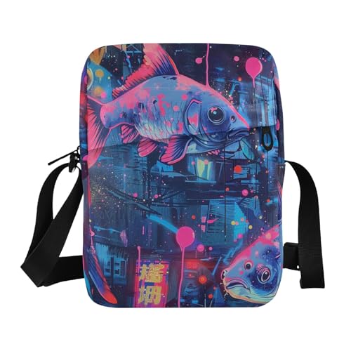 KLL Blue Fish Messenger Bag für Damen, veganes Leder, Crossbody-Tasche für Damen, kleine Einkaufs-Schulter-Handtasche für Reisen von KLL