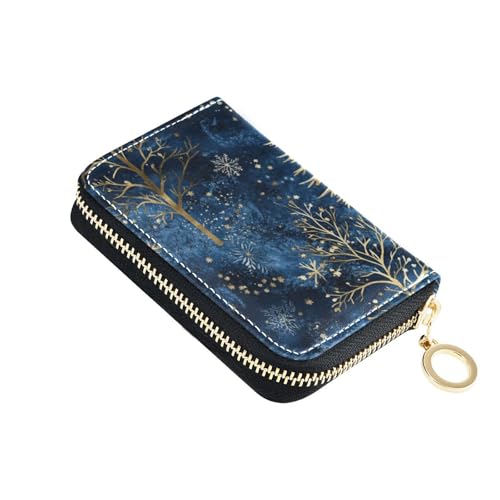 KLL Blue Golden Trees Kreditkartenetui aus Leder mit weihnachtlichem Hirsch, mit RFID-blockierendem Kartenhalter für Herren, mit Reißverschluss von KLL