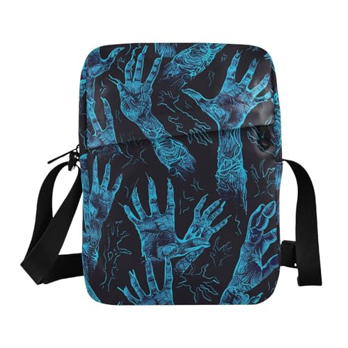 KLL Blue Hands Reaching Out Messenger Bag Crossbody Veganes Leder Schultertasche Crossover Bag Shopping Frau Handtasche Schultergurt von KLL