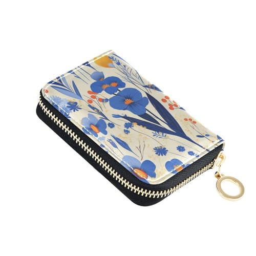 KLL Blue Iris weißer Hintergrund, modernes skandinavisches Leder, Damen-Kartenetui mit Zion-Geldbörse, RFID-blockierend, Kartenhalter mit Reißverschluss von KLL