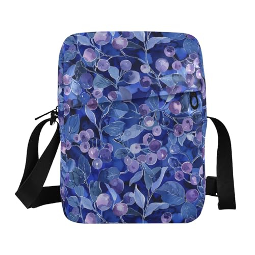KLL Blueberry Painting Messenger Bag für Herren, veganes Leder, Umhängetasche, lässige Schultertasche für Damen von KLL