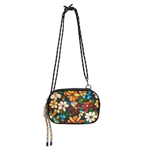KLL Blumen Buntglas-Stil niedliche Umhängetasche Damen praktisch mit verstellbarem Riemen Schultertaschen Datum von KLL