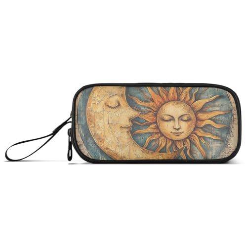 KLL Boho Vintage Mond und Sonne Nylon Große Bleistifttaschen Hohe Kapazität Federmäppchen für Mädchen Schule Schreibwaren für High School Student von KLL