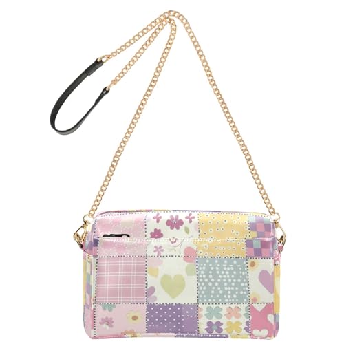KLL Buffalo Pastell-Patchwork-Umhängetasche, kleine Umhängetasche für Damen, veganes Leder, Umhängetasche, Reißverschluss, Schultertaschen von KLL
