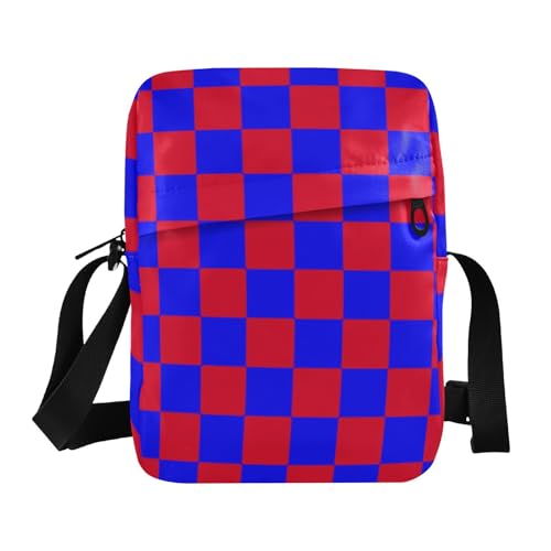 KLL Buffalo Plaid Check Red Blue Herren Messenger Bag Crossbody Veganes Leder Männer Schultertasche Casual Schultertasche Handtasche von KLL