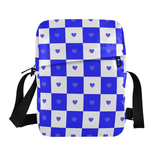 KLL Buffalo Plaid Check Weiß Blau Herz Messenger Bag Vegan Leder Herren Schultertasche Casual Lady Shoulder Handtaschen von KLL