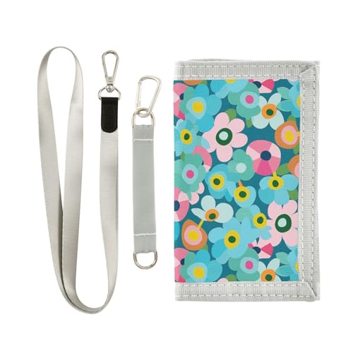 KLL Bunte Blumen, Cartoon, dreifach gefaltet, schlanke Brieftasche für Herren, für Reisen, Nylon, stabile Geldbörse, schmal, mit Umhängeband KLL Bunte Blumen, Cartoon, dreifach gefaltet, schlanke Brieftasche für Herren, für Reisen, Nylon, stabile Geldbörse, schmal, mit Umhängeband von KLL