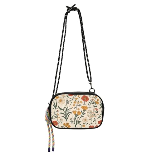 KLL Bunte Blumen Beige Crossbody Geldbörse für Damen, Komfort mit Kreditkartenfächern, kleine schwarze Geldbörse, Spaziergang mit dem Hund von KLL