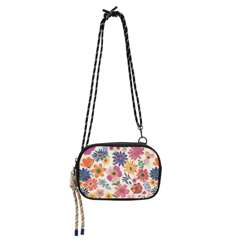 KLL Bunte Blumen niedliche Umhängetasche für Herren, wasserdicht, mit verstellbarem Riemen, Handy-Geldbörse, zum Einkaufen von KLL
