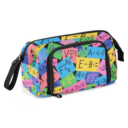 KLL Bunte Cartoon-Federmäppchen mit mathematischen Formeln, großes Fassungsvermögen, niedliches Federmäppchen mit Reißverschluss, für Erwachsene, adretter Schulbedarf von KLL