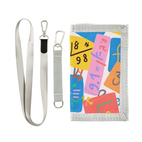 KLL Bunte Cartoon-Geldbörse mit mathematischer Formel, dreifach gefaltet, dünn, für Herren, für Kreditkarten, coole, stabile Brieftasche für Herren, mit Umhängeband KLL Bunte Cartoon-Geldbörse mit mathematischer Formel, dreifach gefaltet, dünn, für Herren, für Kreditkarten, coole, stabile Brieftasche für Herren, mit Umhängeband von KLL