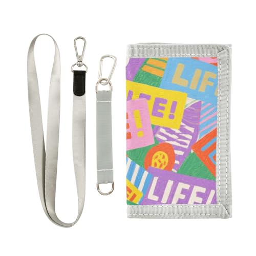 KLL Bunte Cartoon-Lebens-moderne dreifach gefaltete Herren-Geldbörse für Damen, lässige Geldbörse mit Umhängeband von KLL