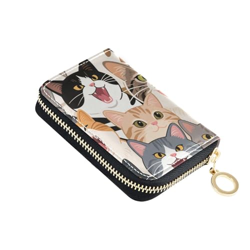 KLL Bunte Cartoon-Tier-Katzen-Geldbörse aus Leder für Damen mit Zion-Geldbörse, RFID-blockierend, Kartenhalter mit Reißverschluss für Damen von KLL